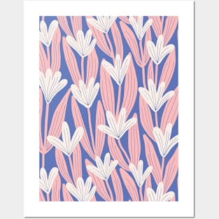 Minimalist magnolias - Blue and pink Posters and Art